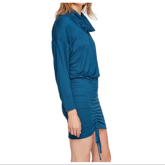 NEW FREE PEOPLE DARK TEAL COWL NECK MINI DRESS - Picture 5 of 9